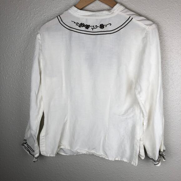 Emma James Petite White Collared Button Up Shirt Floral Embroidery - Picture 6 of 8